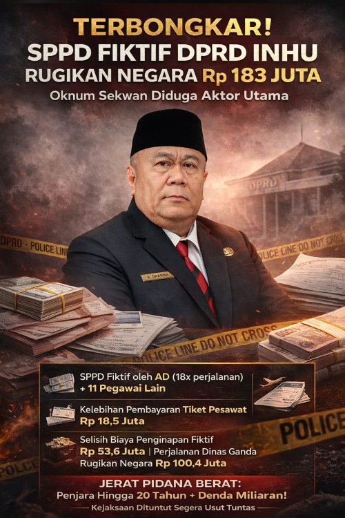 Terbongkar! SPPD Fiktif DPRD Inhu Rugikan Negara Rp183 Juta, Oknum Sekwan Diduga Aktor Utama