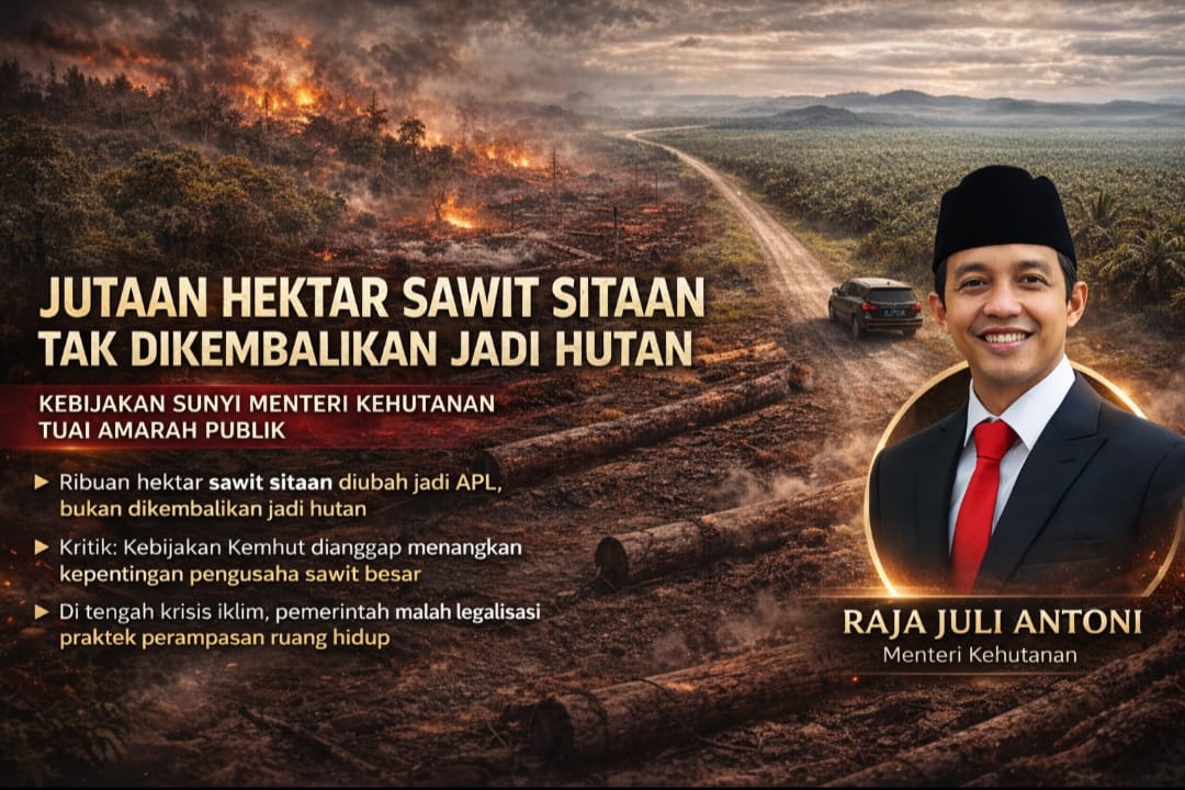 Jutaan Hektar Sawit Sitaan Tak Dikembalikan Jadi Hutan, Kebijakan Sunyi Menteri Kehutanan Tuai Amarah Publik