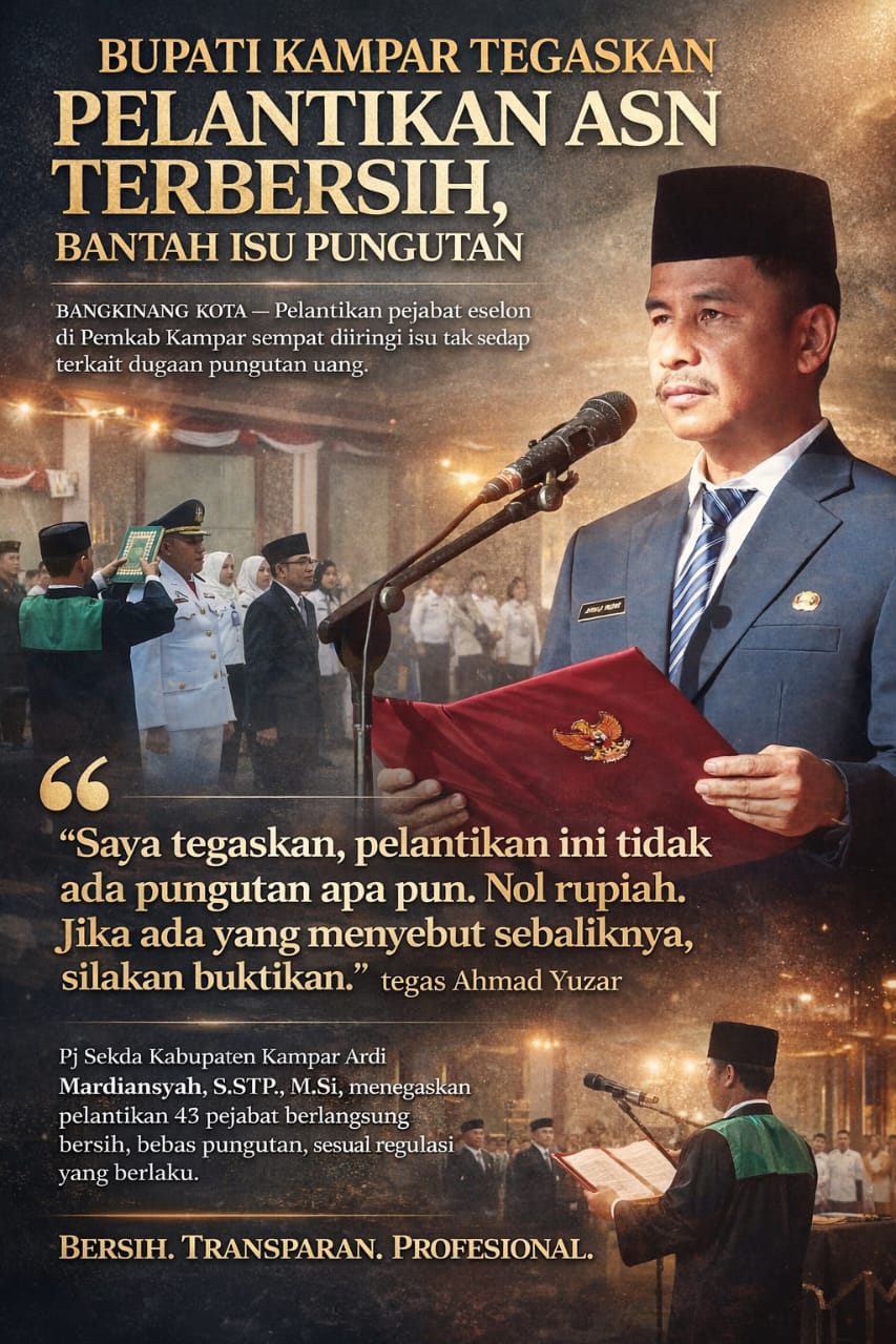 Bupati Kampar Tegaskan Pelantikan ASN Terbersih, Bantah Isu Pungutan