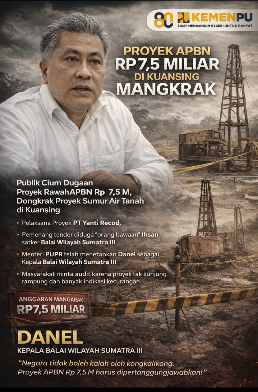 Proyek APBN Rp7,5 Miliar di Kuansing Mangkrak, Publik Cium Dugaan Kongkalikong Balai Wilayah Sumatra III