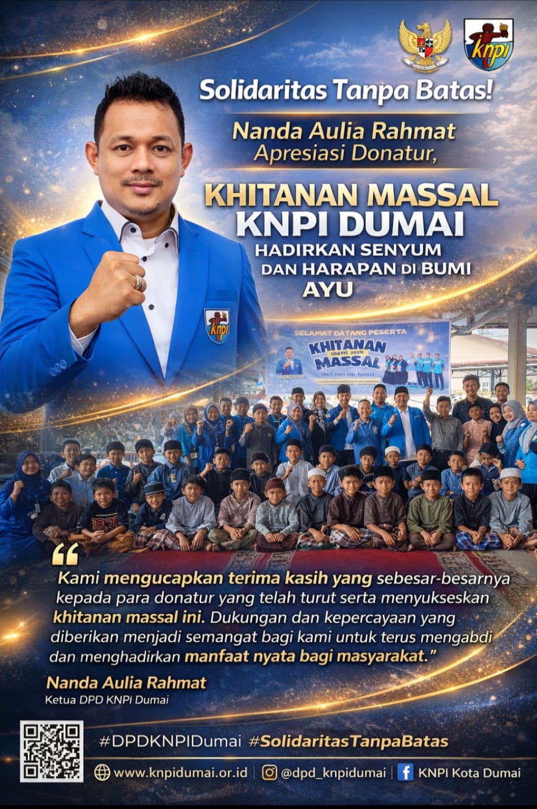 Solidaritas Tanpa Batas! Nanda Aulia Rahmat Apresiasi Donatur, Khitanan Massal KNPI Dumai Hadirkan Senyum dan Harapan di Bumi Ayu