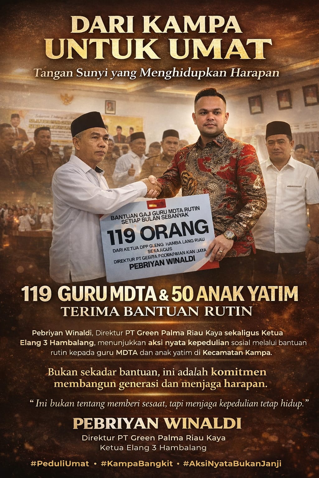 Dari Kampa untuk Umat: Tangan Sunyi Pebriyan Winaldi Menghidupkan Harapan 119 Guru dan 50 Anak Yatim