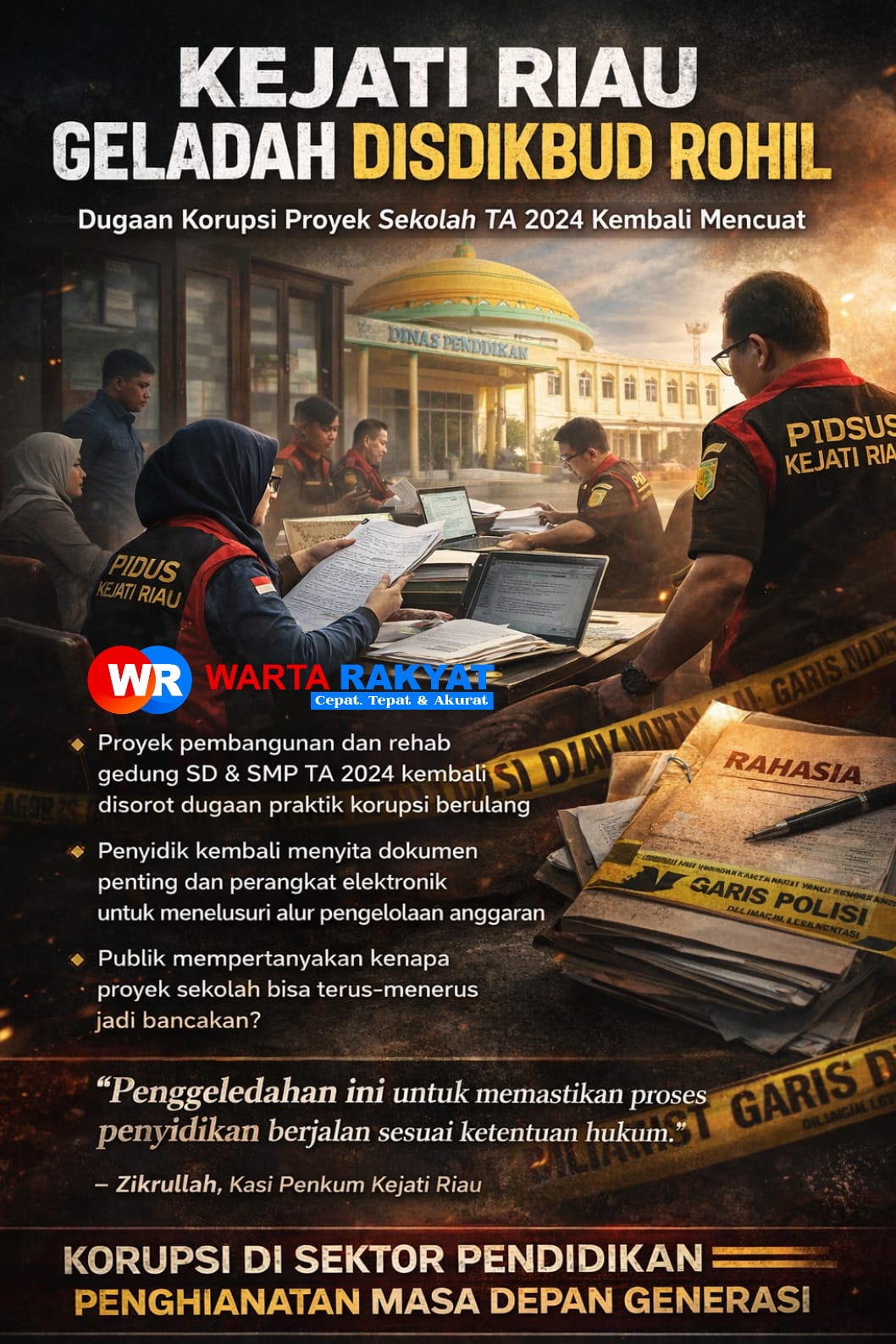 Kejati Riau Geledah Disdikbud Rohil, Dugaan Korupsi Proyek Sekolah Kembali Mencuat