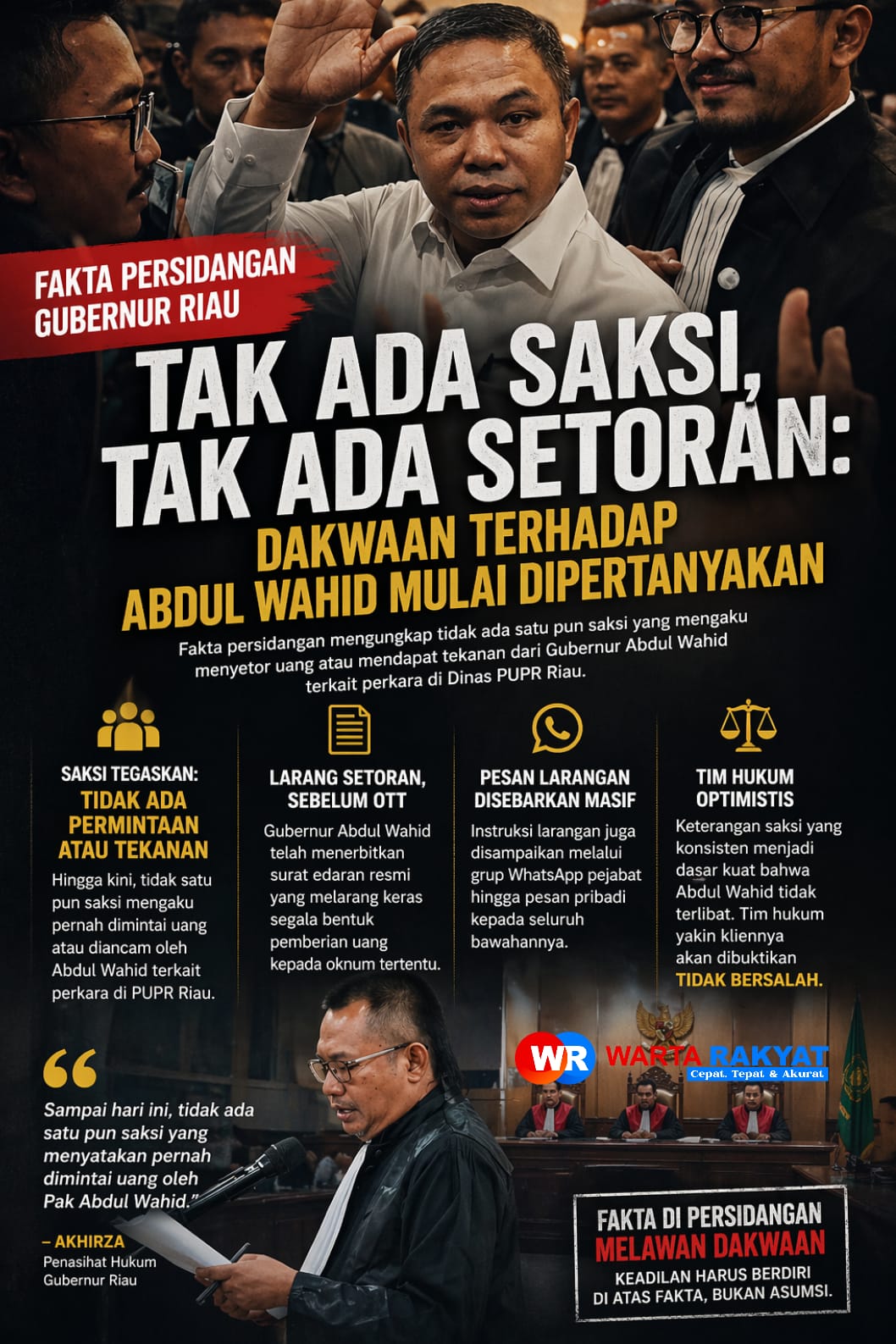 Tak Ada Saksi Akui Setoran, Dakwaan terhadap Gubernur Riau Abdul Wahid Dipertanyakan di Persidangan