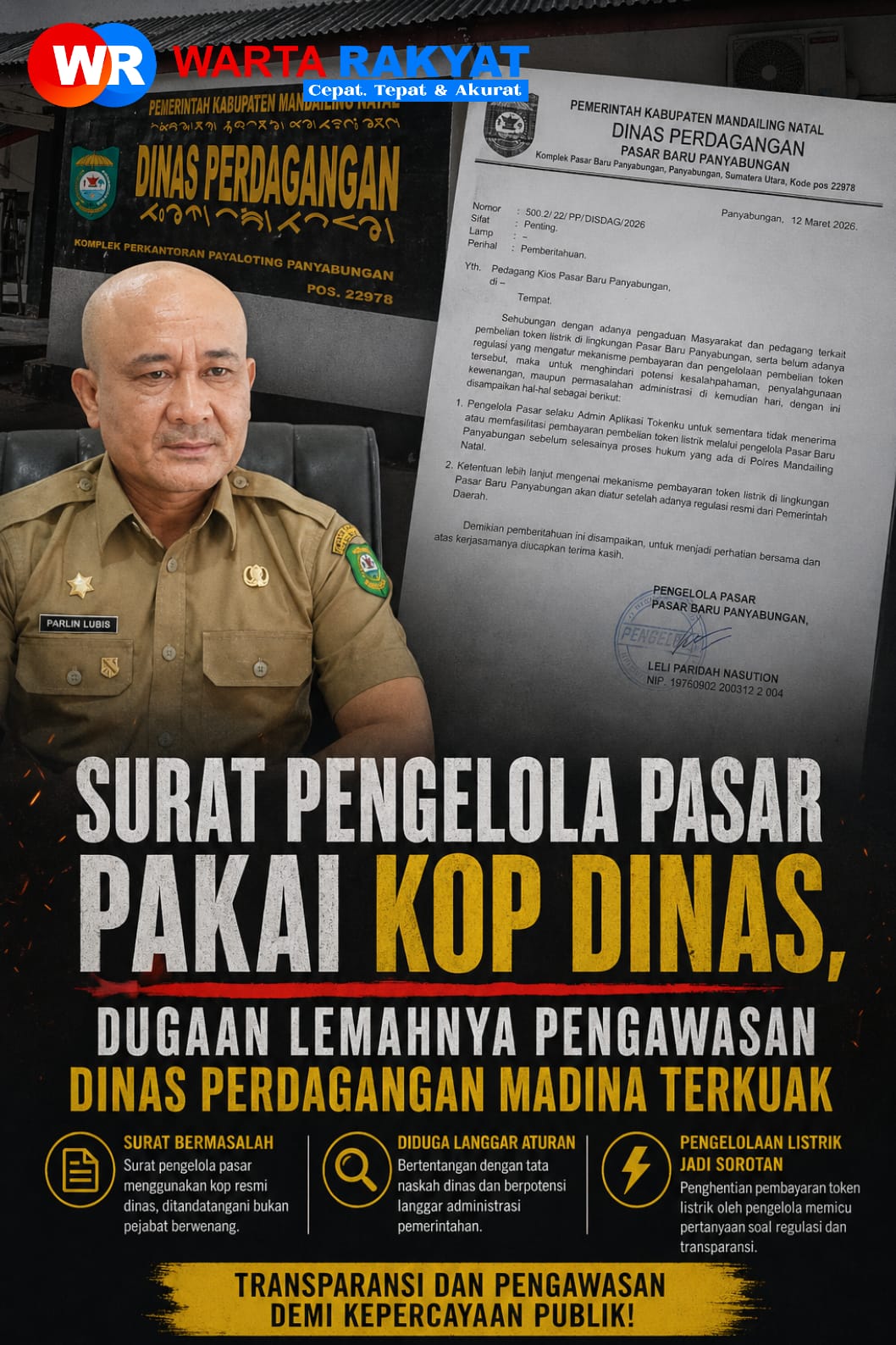 Surat Pengelola Pasar Pakai Kop Dinas, Dugaan Lemahnya Pengawasan Dinas Perdagangan Madina Terkuak